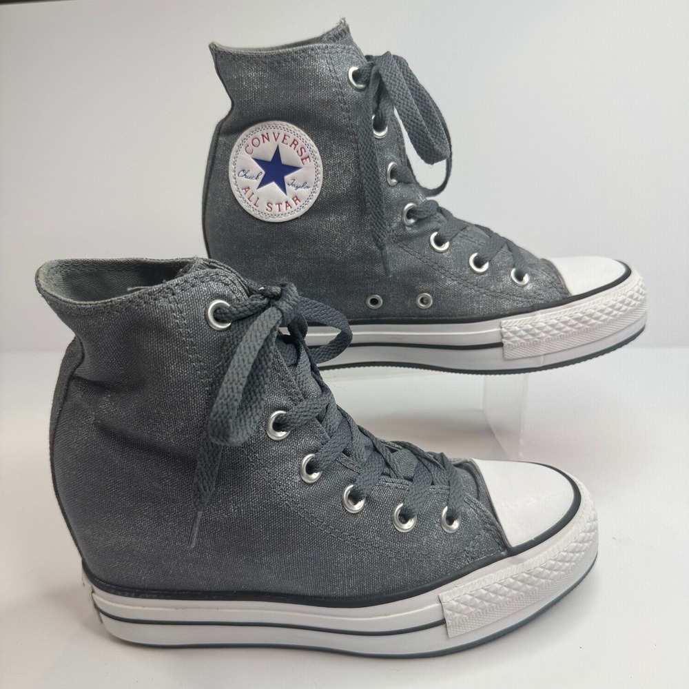Converse Chuck Taylor All Star Lux Mid Hidden Wedge Charcoal Gray Sparkle 6.5